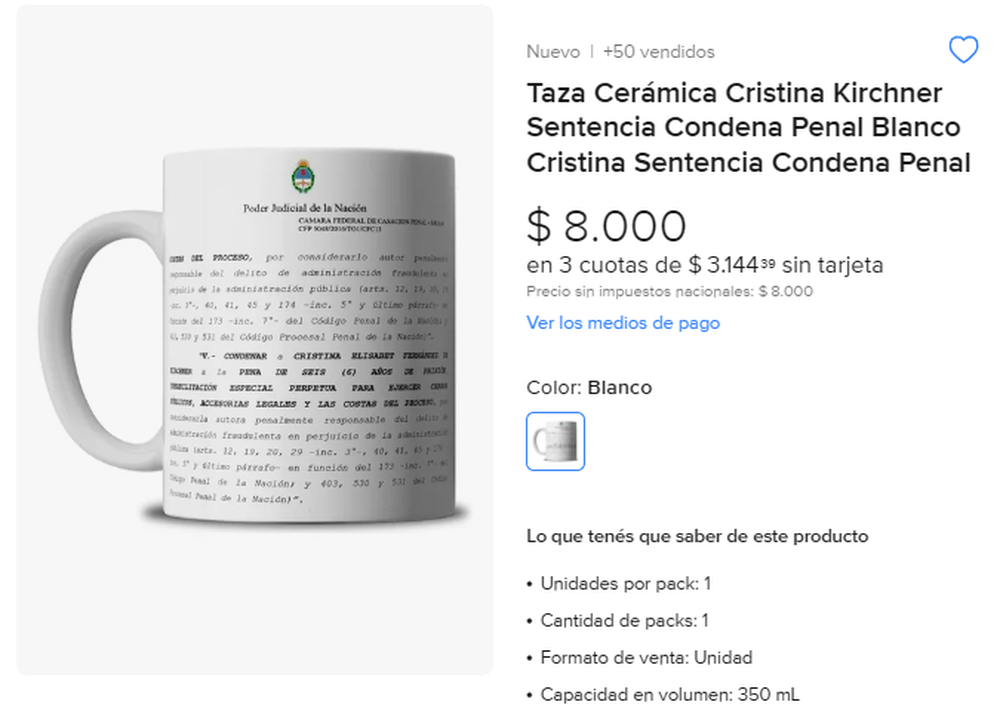 El merchandising con la condena de Cristina Kirchner.