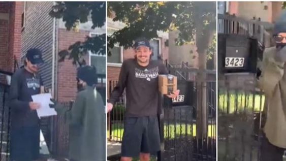Una joven se disfrazó de repartidora de Amazon para sorprender a su novio en su cumpleaños.