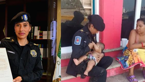 “Le estaba dando el pecho a un bebé que no conocía y yo pensaba en el mío, del que estaba lejos”, expresó la agente en diálogo con BBC Mundo. Foto: Pablo Vázquez Camacho / X (Izq.) - SSC CDMX (Der.)