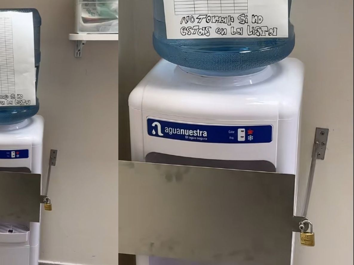 Excelente clima laboral: el inédito candado y cartel en el dispenser de agua