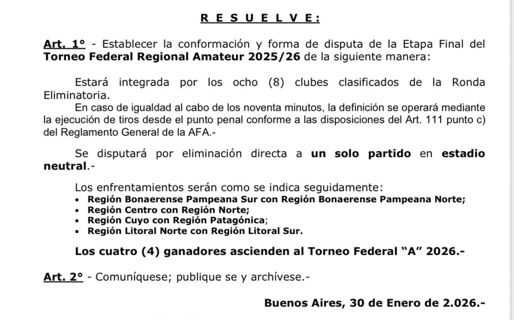 Así serán las finales del Torneo Regional Federal Amateur