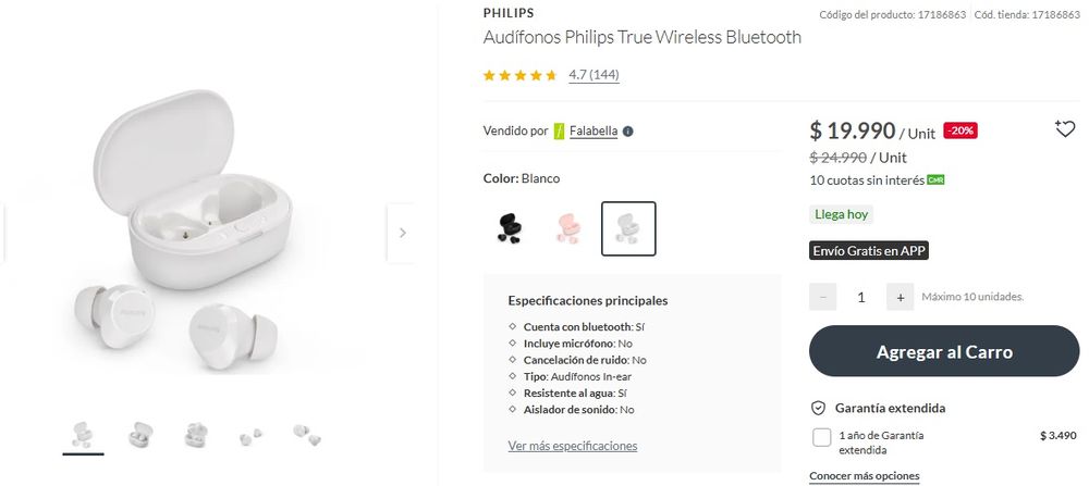 Prezzo delle cuffie wireless da Falabella Chile