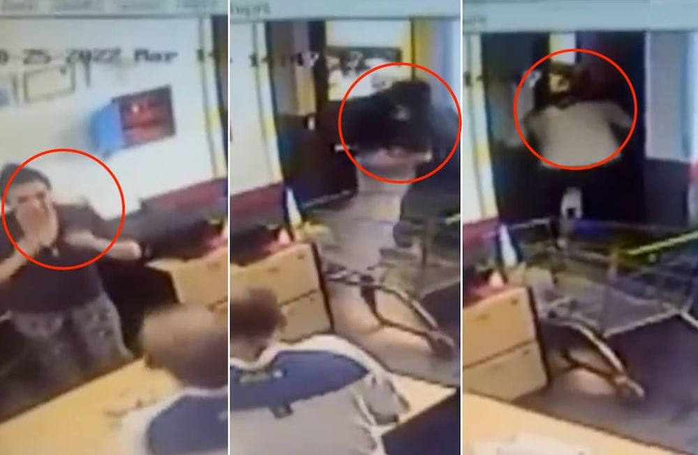 Una cámara de seguridad captó el momento en que un hombre intentó matar a su ex pareja en una escuela de Juana Koslay en San Luis. Foto: captura de video.