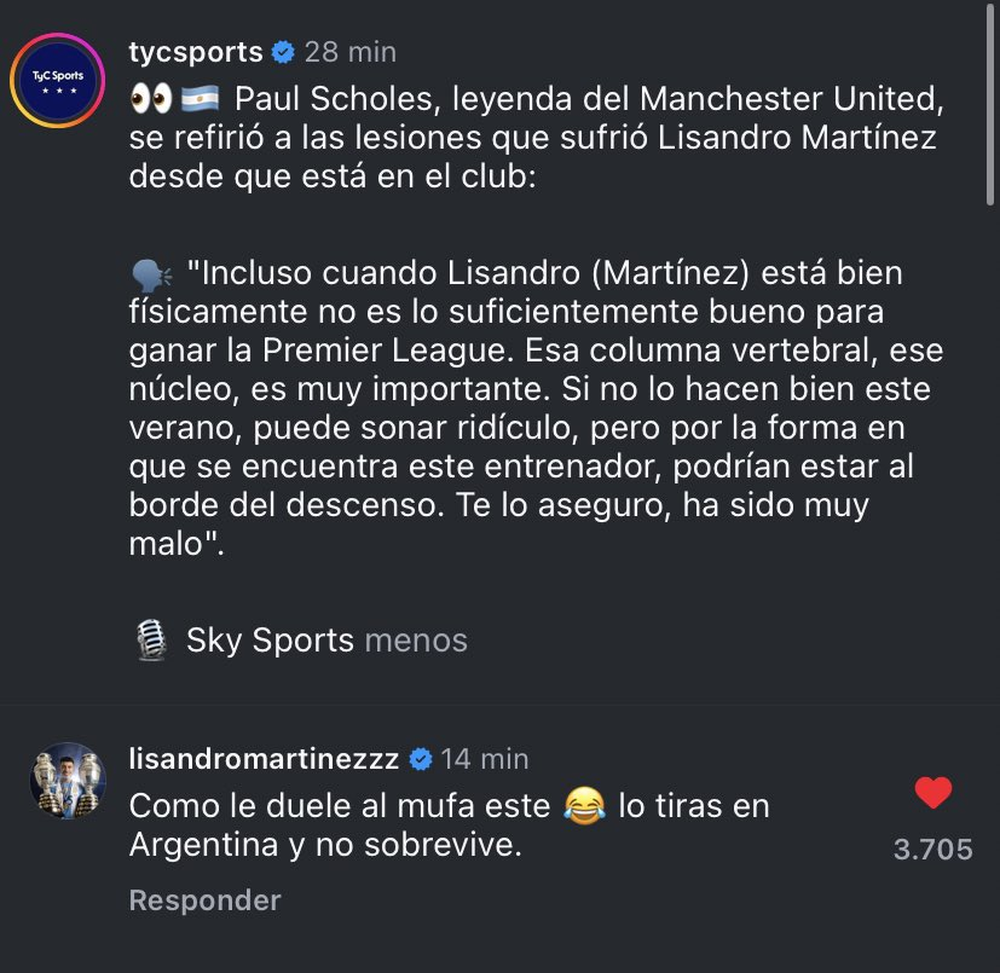El comentario de Lisandro Mart&iacute;nez sobre Paul Scholes