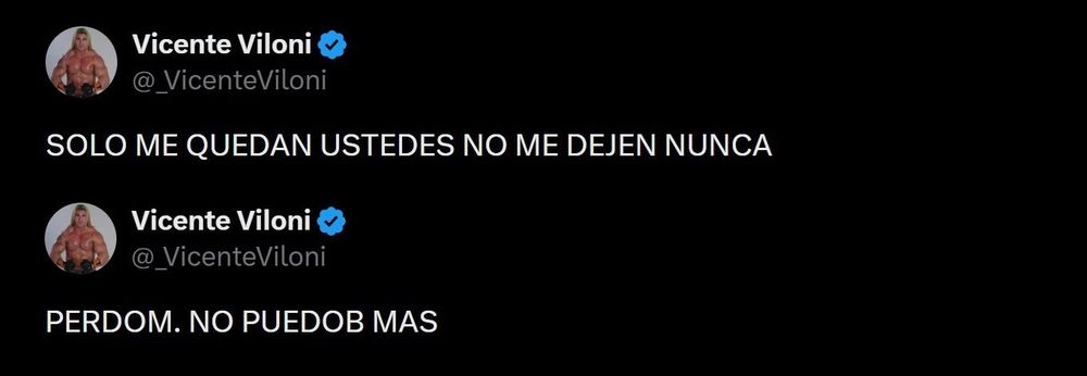 Publicaciones de Vicente Viloni que alertaron a sus seguidores.