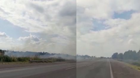 Incendio en banquinas en ruta 40. Capturas video compartido por Osvaldo Valle.