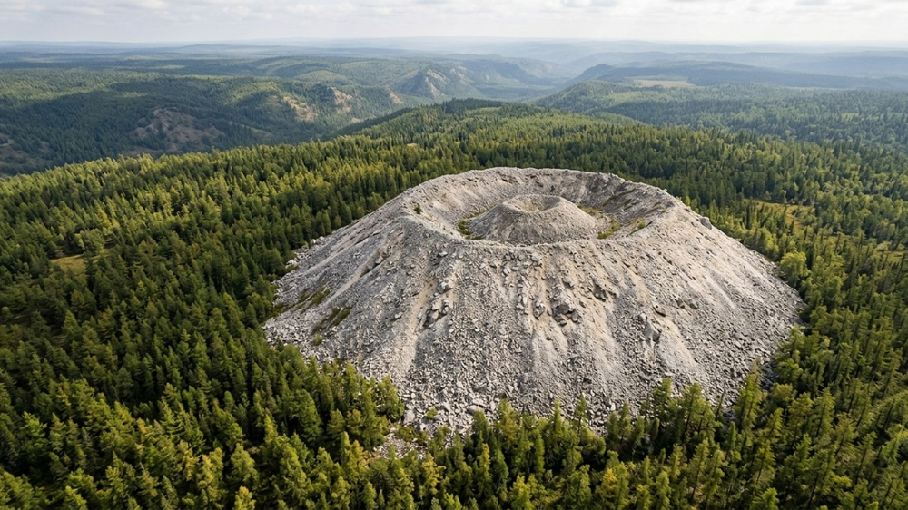 Formación geológica el cono de Patom, una estructura de piedra caliza de 40 metros en Siberia, desconcierta a científicos.