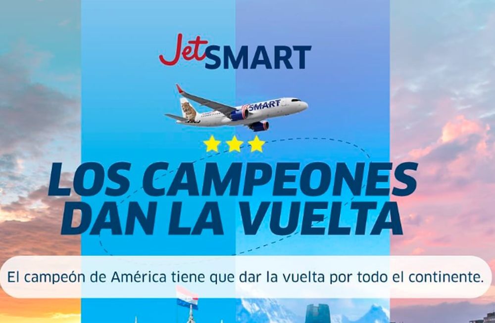 JetSmart salió a festejar con descuentos de hasta el 40% en pasajes aéreos tras la victoria argentina en la Copa América. Captura: Instagram