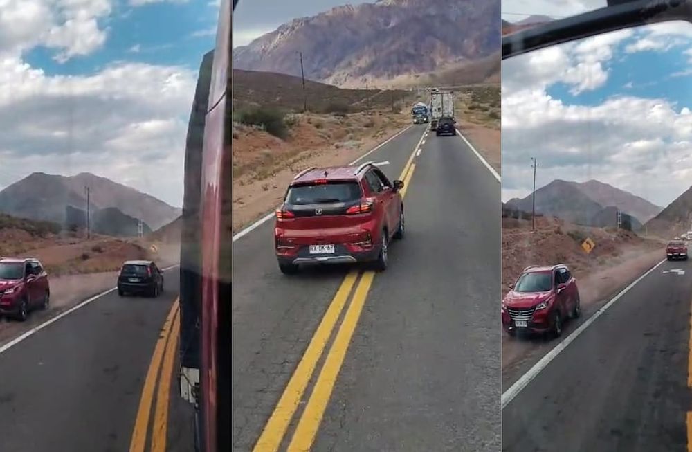 El vehículo chileno circuló por la banquina del otro carril y casi provoca otro accidente vial en alta montaña.