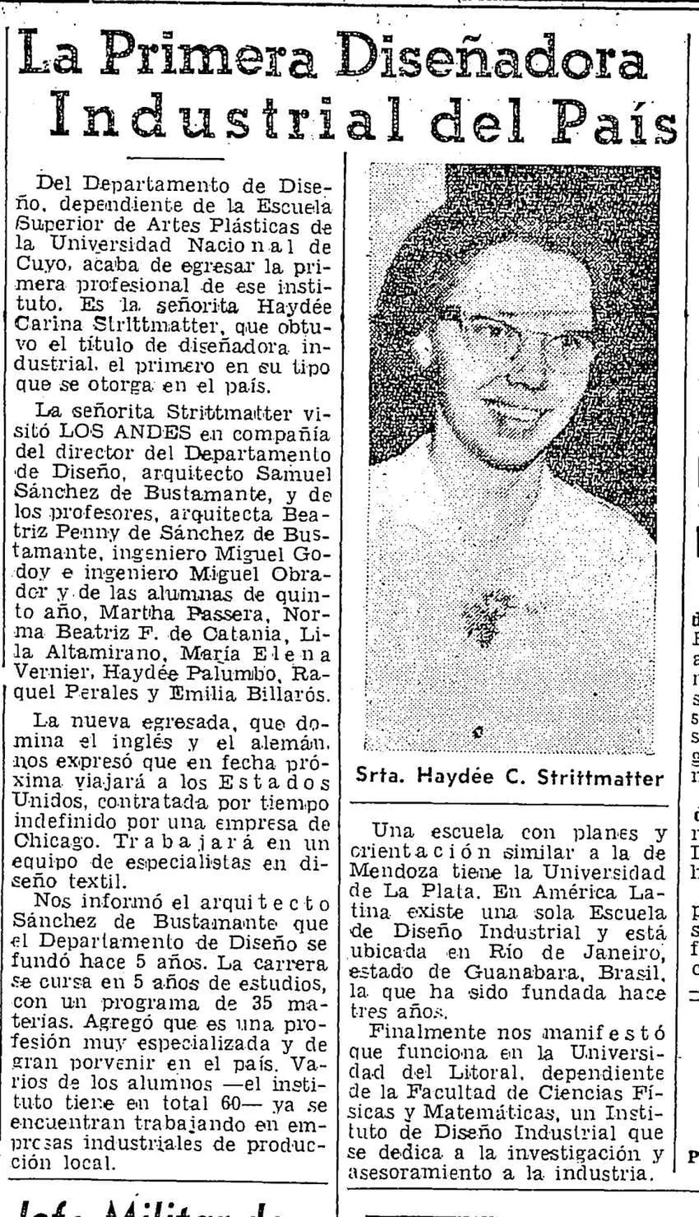 Haydée Strittmatter: la nota que le dedicó Los Andes el 26 de octubre de 1966.