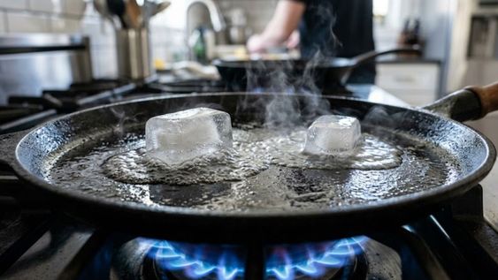 El hielo en la sartén parece un truco extraño de cocina, pero tiene una efectividad instantánea.