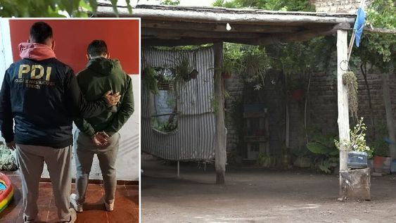 Cayó el hombre que era buscado por un crimen de celos y despecho en Guaymallén. De fondo, la escena del crimen. | Foto: Orlando Pelichotti / Los Andes