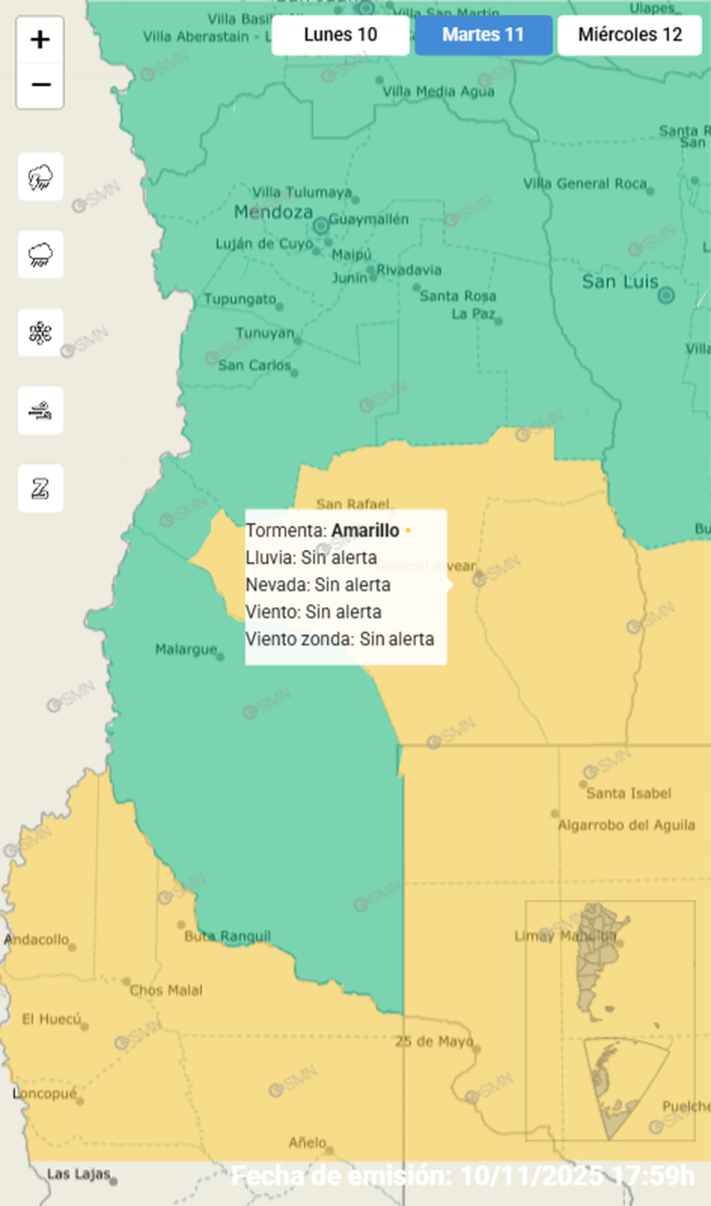 Salı, 11 Kasım: Fırtına ve Zonda alarmı.