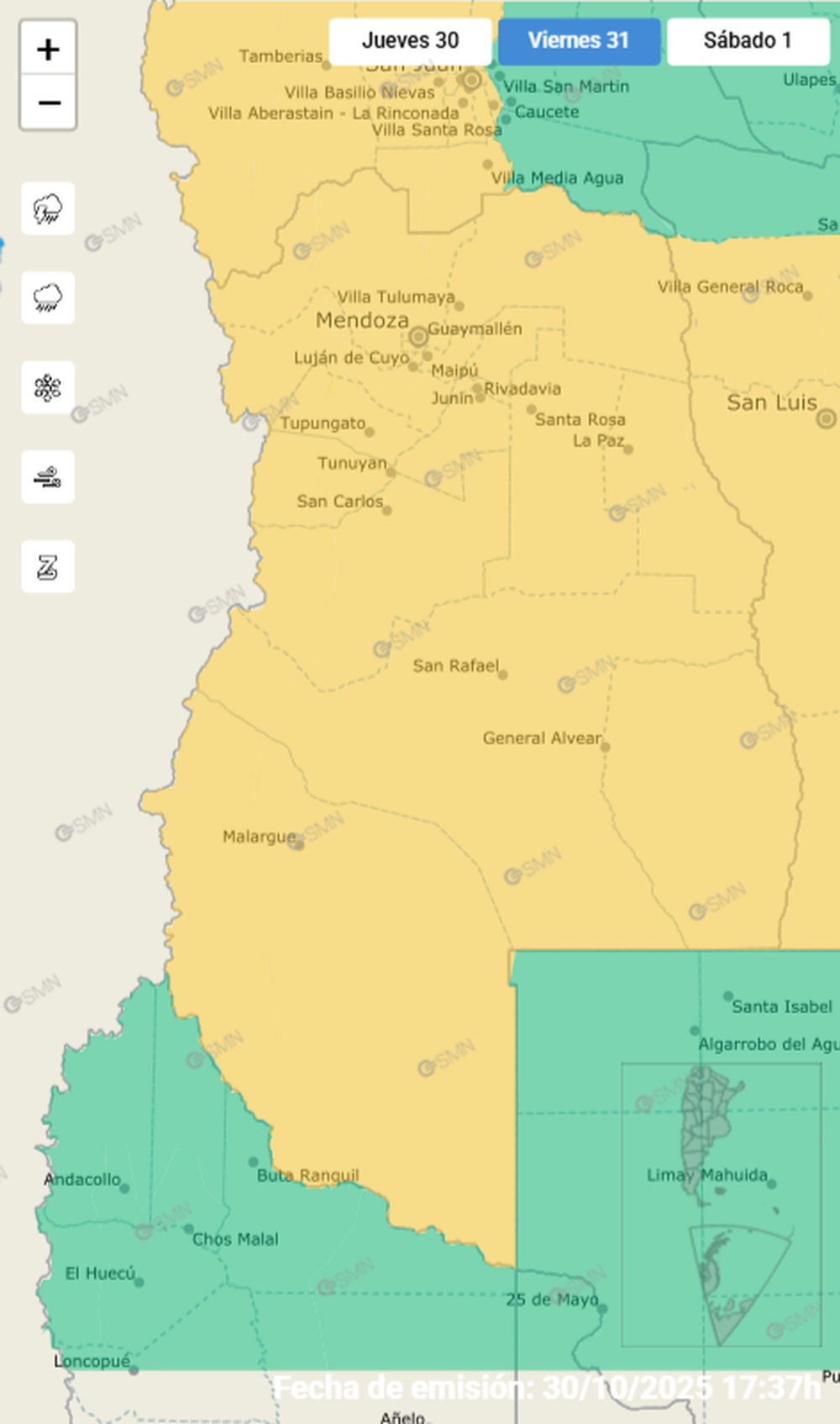 Alerta por tormentas y Zonda