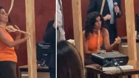 La actuación de Huego se produjo mientras hablaba un perito convocado para referirse a las lesiones detectadas en el cuerpo de la docente. Gentileza: Tiempo Argentino.