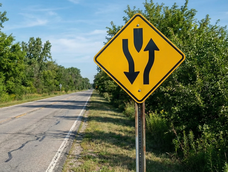 que significa la senal de transito con dos flechas opuestas dentro de un rombo amarillo