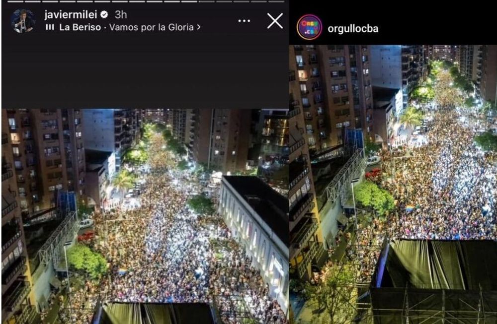 Milei publicó una foto de la marcha del orgullo en córdoba como si fuera su acto de cierre de camapaña