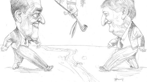 Rodolfo Suárez, gobernador de Mendoza y Sergio Ziliotto, gobernador de La Pampa. Caricatura: Gabriel Fernandez.