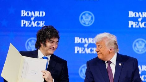 Milei y Trump durante la presentación del Consejo de la Paz&nbsp;