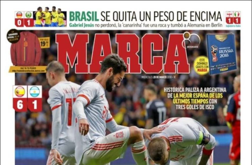 La prensa española eufórica tras el 6-1 a Argentina: Que el Mundial empiece ya