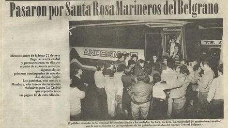 Noticia aparecida en el diario La Capital de Santa Rosa, La Pampa, donde se ve al chofer mendocino Silvio Vicencio, quien trasladó a combatientes del Belgrano a Mendoza. Gentileza