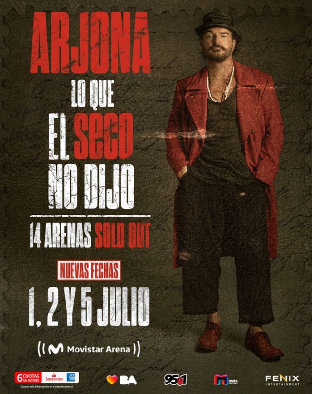 Ricardo Arjona y sus nuevas fechas en Argentina.