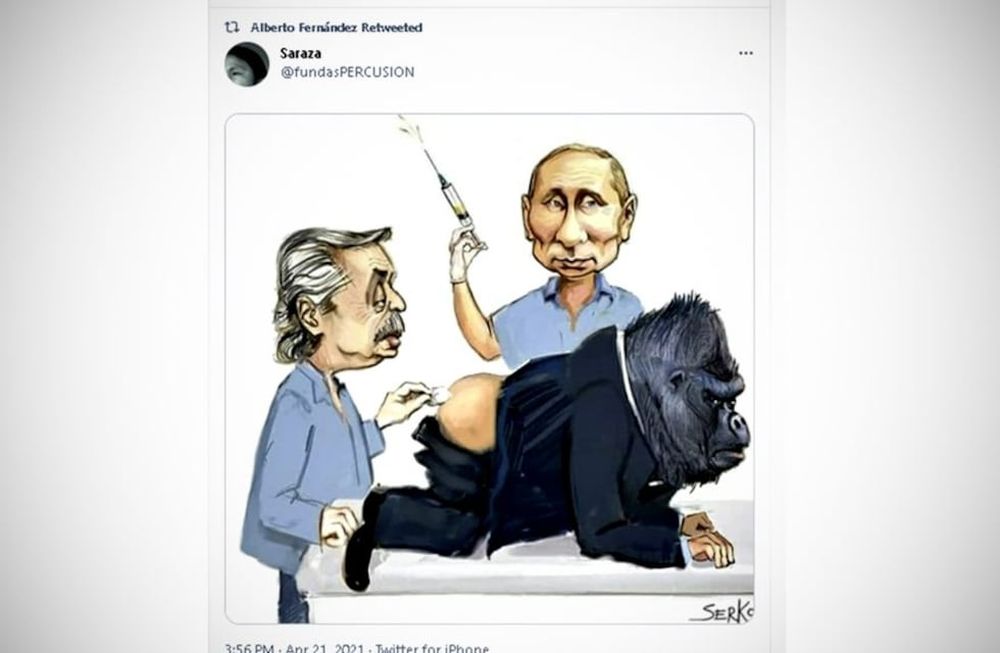El mandatario argentino retuiteó una controvertida caricatura y recibió críticas de todos lados.