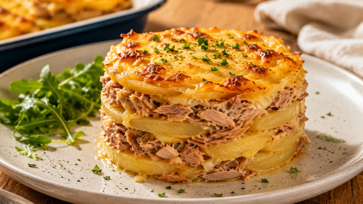 Viernes de atún: torre de papa y atún al horno, fácil, proteica y con pocos ingredientes
