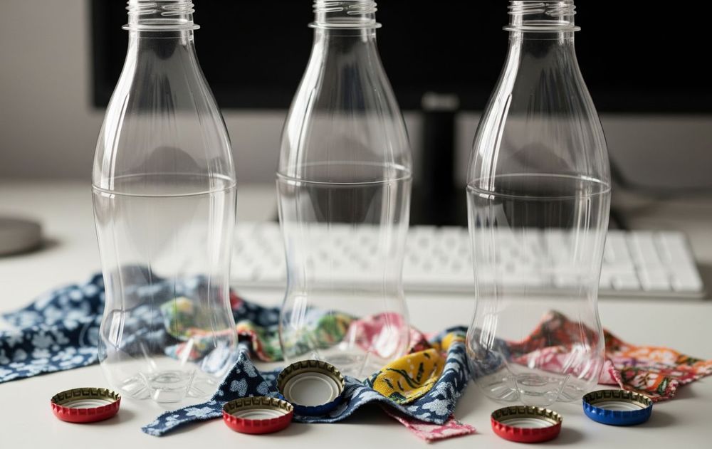 botellas, tapitas y tela