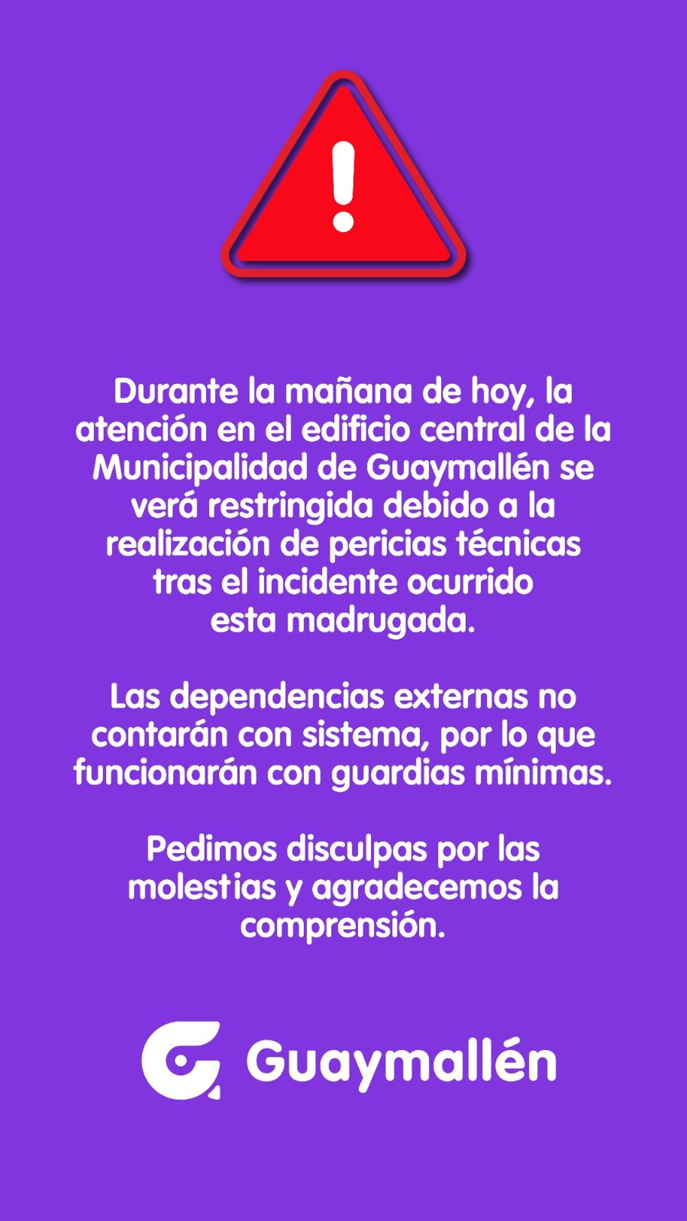 El comunicado de Guaymall�n tras el incendio en el edificio municipal de calle Libertad