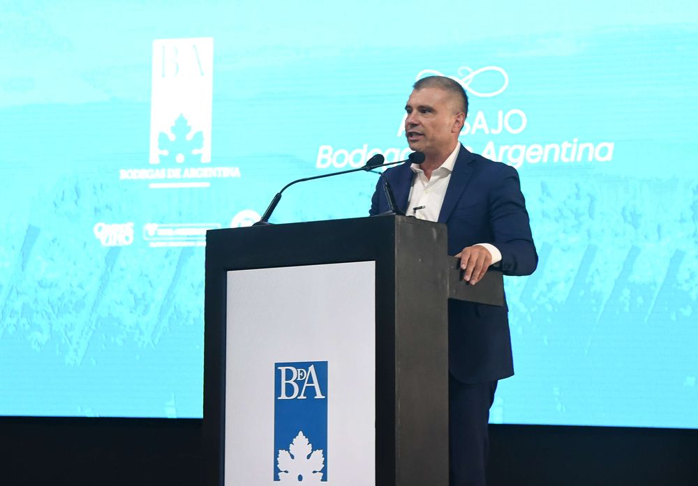 Diego Costarelli, intendente de Godoy Cruz, durante el discurso en Bodegas de Argentina.