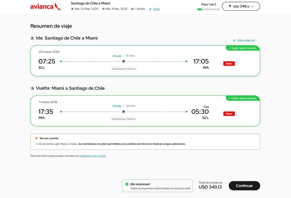 Turismo City Chile bietet Hin- und Rückflugtickets nach Miami ab 349 US-Dollar an, die Flüge werden von Avianca durchgeführt.
