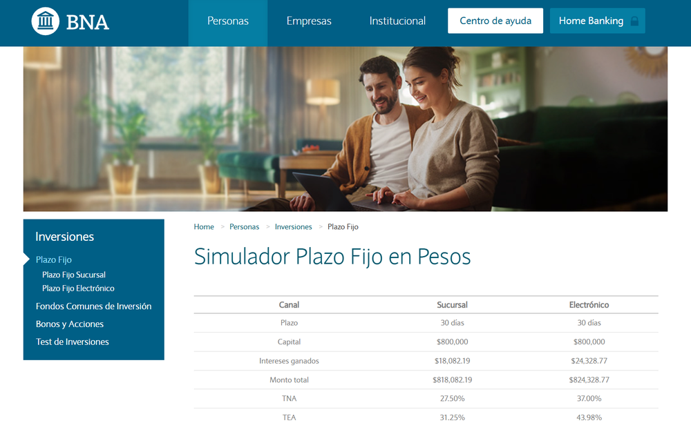 Simulador del Banco Naci&oacute;n muestra cu&aacute;nto gan&aacute;s con $800.000 en plazo fijo a 30 d&iacute;as.