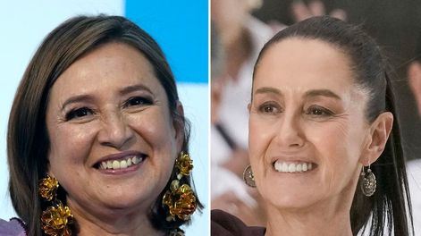 Los Andes | La candidata opositora a la presidencia, Xóchitl Gálvez, a la izquierda, el 4 de julio de 2023, y a la favorita en los sondeos, Claudia Sheinbaum, el 29 de mayo de 2024, ambas en Ciudad de México.(AP Foto/Archivo)