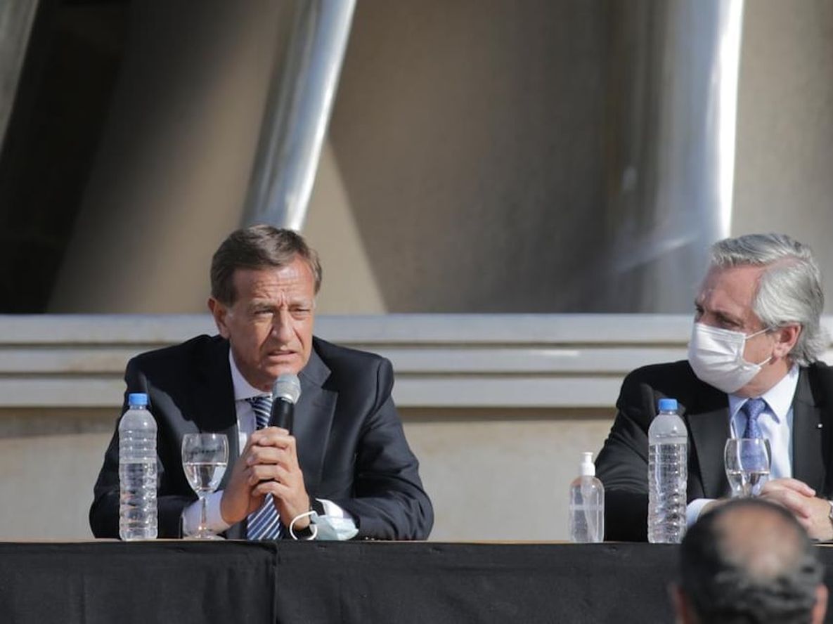 Rodolfo Suarez y Alberto Fernández, la última vez que estuvieron juntos en Mendoza.