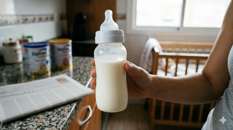 La empresa suiza Nestlé se encuentra en medio de una crisis a nivel mundial por el riesgo de contaminación de algunos de sus productos, destinados a bebés y niños. Imagen creada con IA