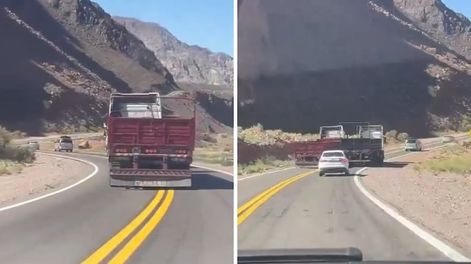 Un chofer de camión se largó a sobrepasar vehículos sobre la ruta 7 y en doble línea amarilla.