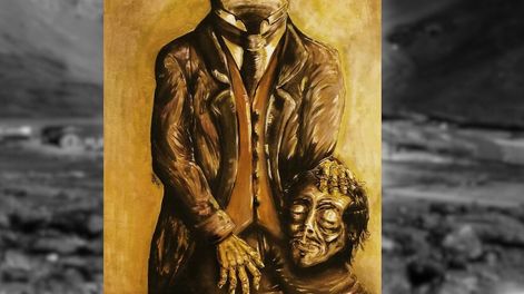 Los Andes | Una ilustración de Gastón Zonda Peralta y, de fondo, una imagen de la época de la construcción del ferrocarril trasandino.