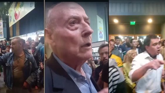 Los hombres visiblemente alterados y a los gritos aseguraban que las publicaciones atentaban contra las familias. Captura de video