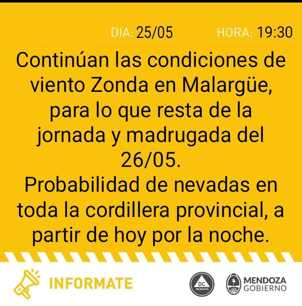 Alerta de Defensa Civil de Mendoza.