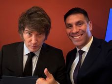 El presidente Javier Milei y el diputado nacional de La Libertad Avanza, Facundo Correa Llano, titular del sello en Mendoza.&nbsp;