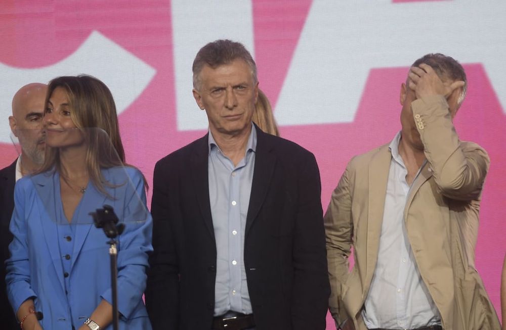 El expresidente Mauricio Macri en el bunker de Juntos por el Cambio en Parque Norte (Foto: Federico López Claro)