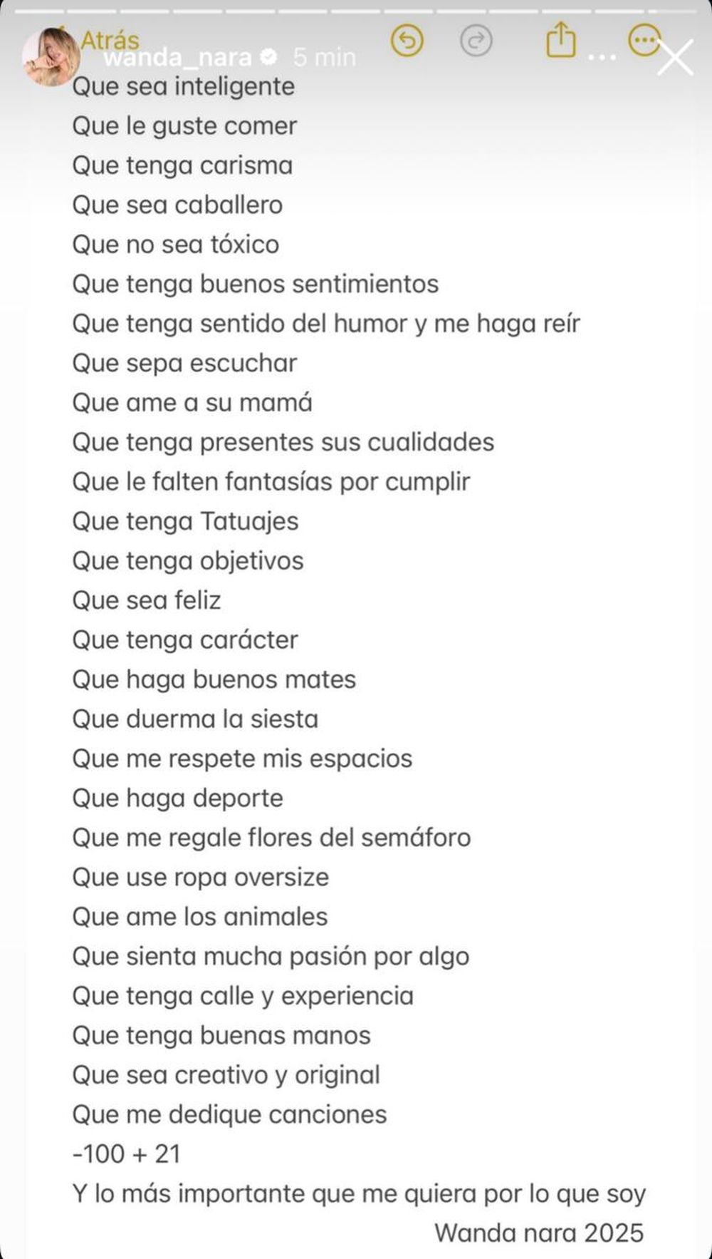 La lista de Wanda Nara de lo que tiene que tener un hombre. 
