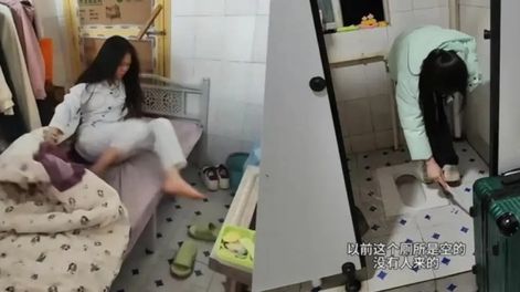 Para ahorrar en el alquiler una joven vive en un baño de su trabajo