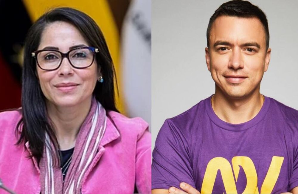 Luisa González, candidata del movimiento Revolución Ciudadana y Daniel Noboa, candidato de la Alianza Acción por la Democracia. Foto. Flickr / Daniel Noboa en Facebook