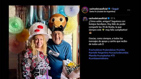 Los Andes | El posteo de Cacho Deicas celebrando los 70 años de Rosita, su esposa