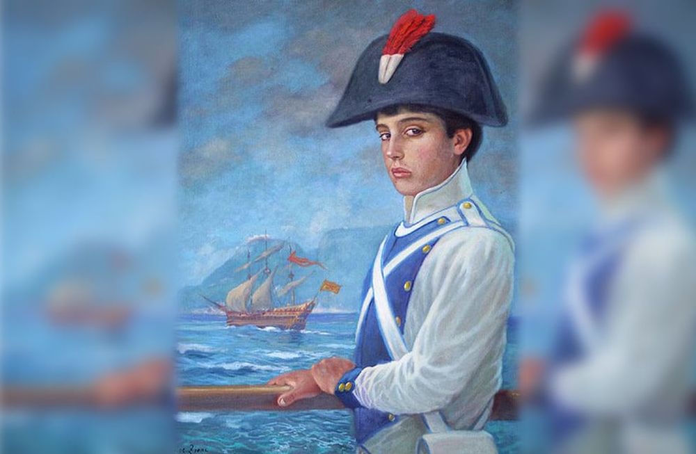 José de San Martín, cadete del Regimiento de Murcia, cuadro al óleo del pintor argelino Hocine Ziani. Gentileza: Instituto Nacional Sanmartiniano.