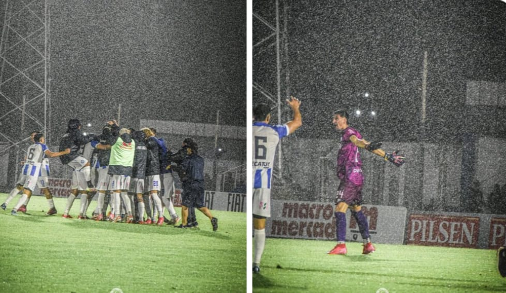 Świętowanie 24-letniego bramkarza Gino Santilliego z kolegami z drużyny.