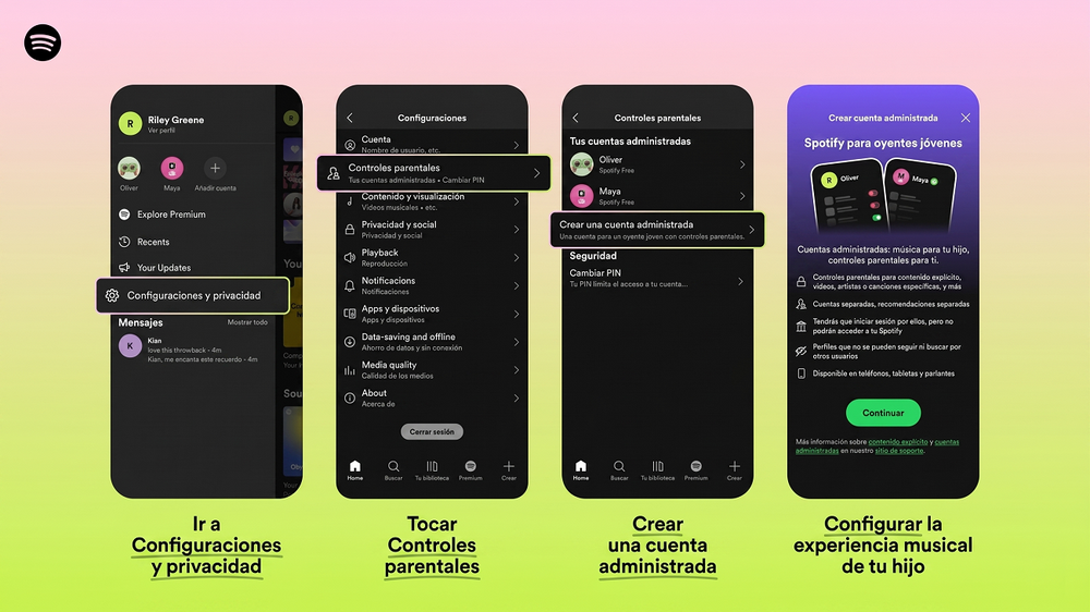 Paso a paso para configurar las cuentas gratis para niños en Spotify