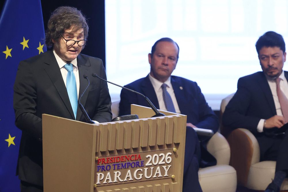 Javier Milei durante su discurso en la firma del pacto Mercosur-Unión Europea